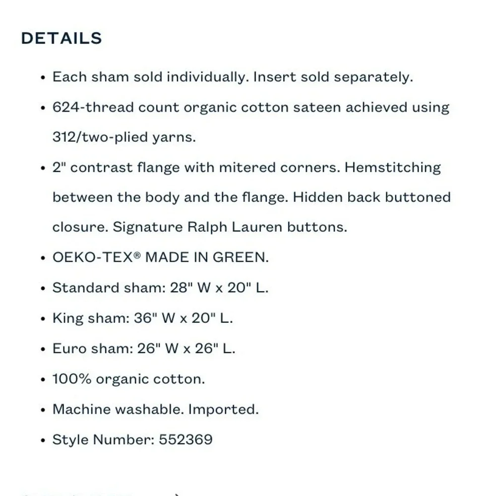 NEW Ralph Lauren Home Organic Cotton Sateen Border Sham‎ Graphite King